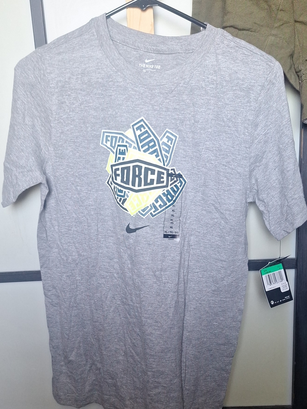 Nike Boys Gray Graphic 'Force' Short Sleeve Tee with Pale Yellow Accent